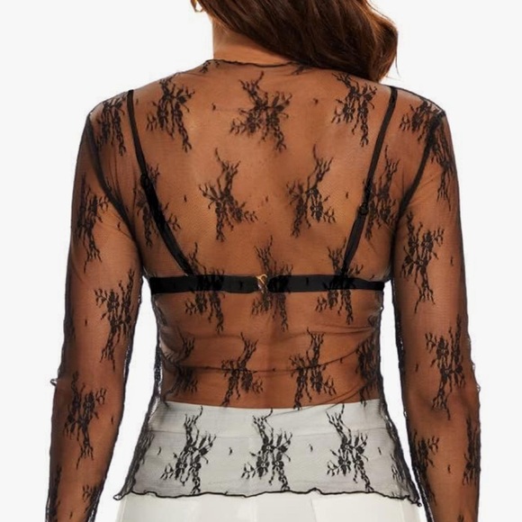 Black Lace Sheer Mesh Top various sizes - Picture 8 of 8